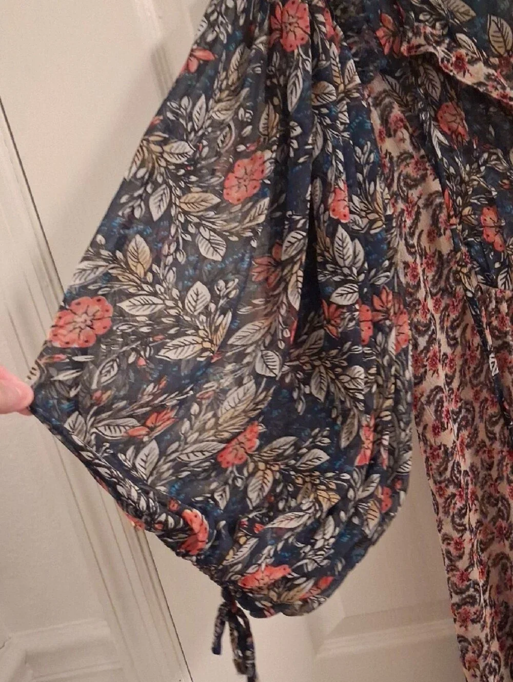 Free People Floral Tiered Maxi Dress in Navy, Beige and Rose - Picture 5 of 11